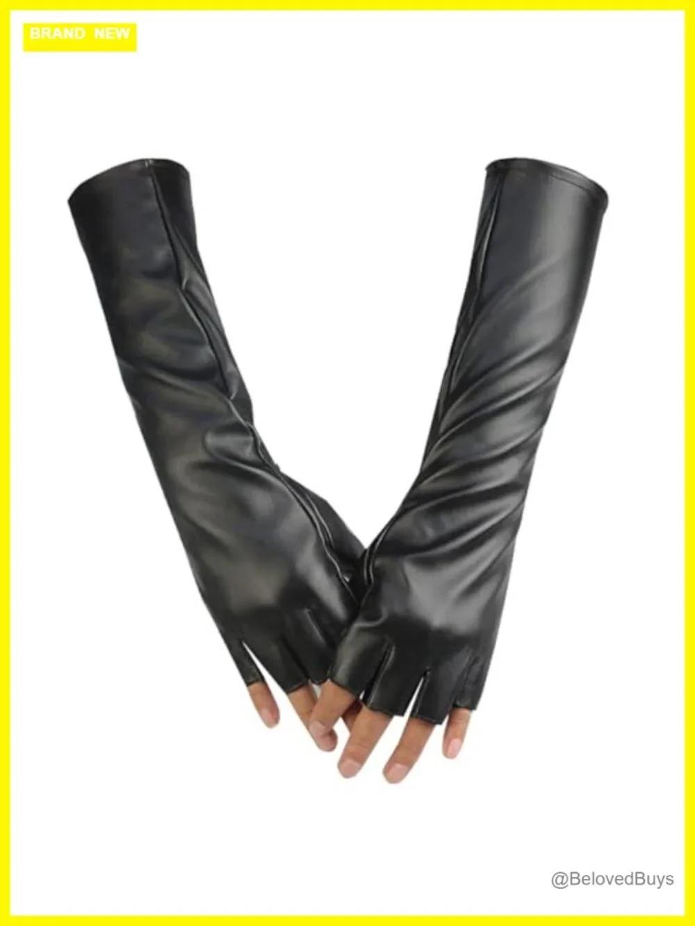 Fingerless PU Leather Gloves for Women Long Arm Warmers for Halloween Cosplay